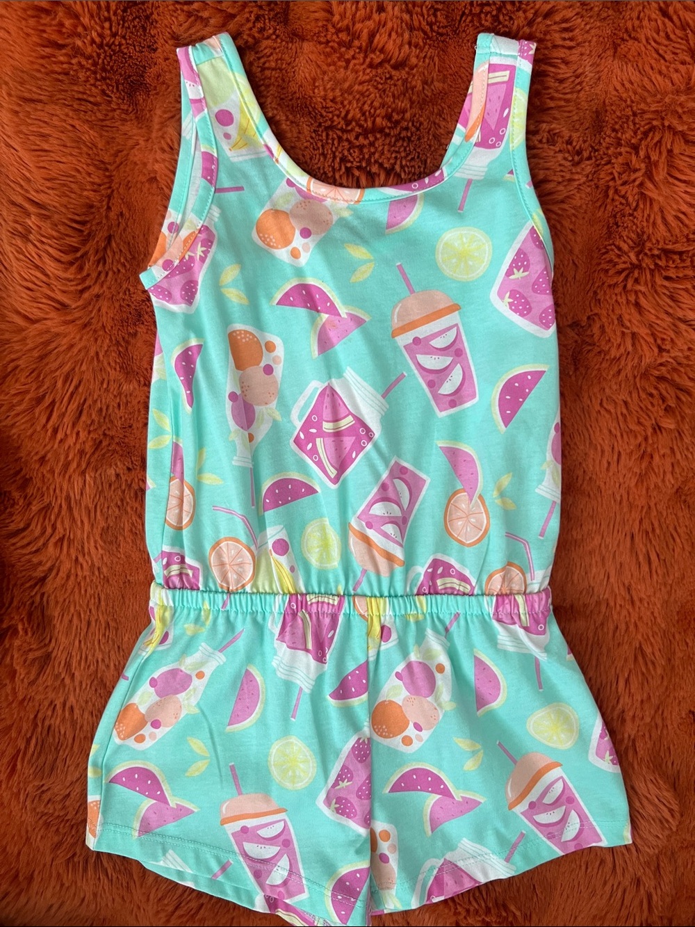 The Children's Place Mint Fruit & Drink Print Shorts Romper